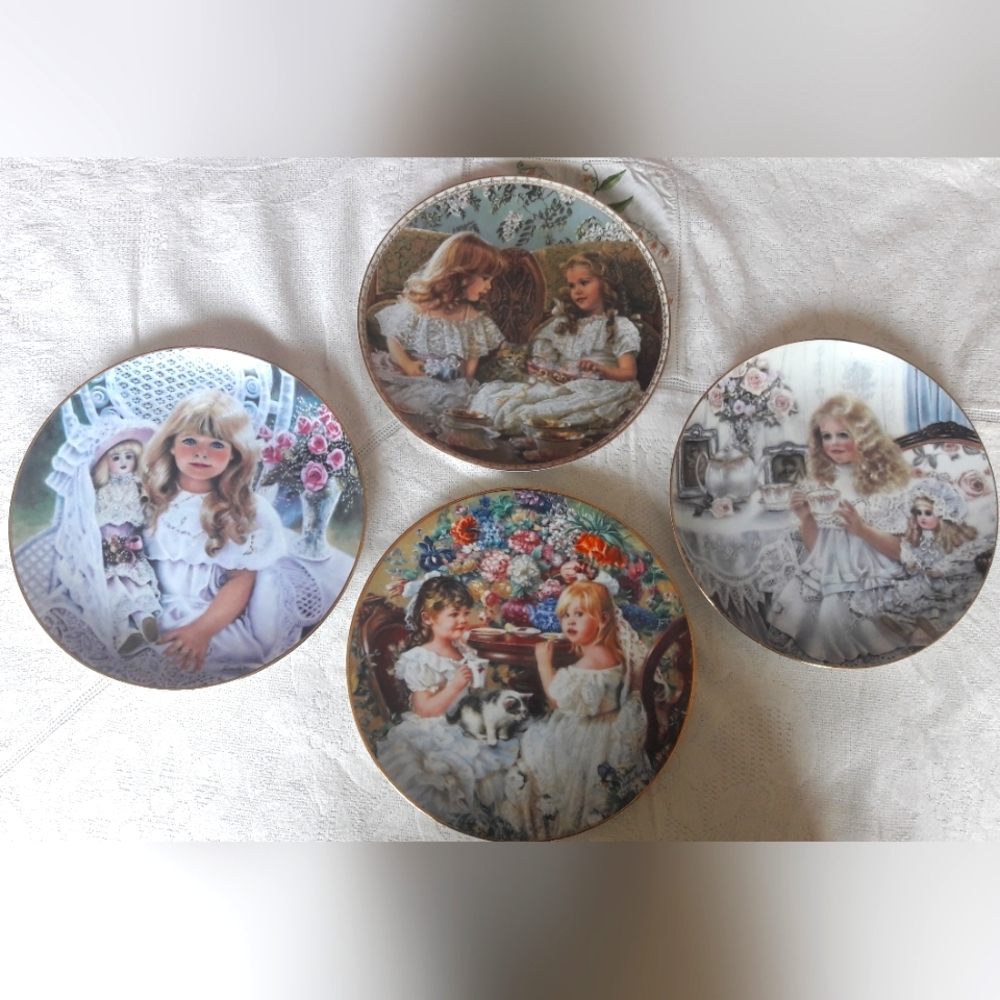 Vintage four plates little girls painted